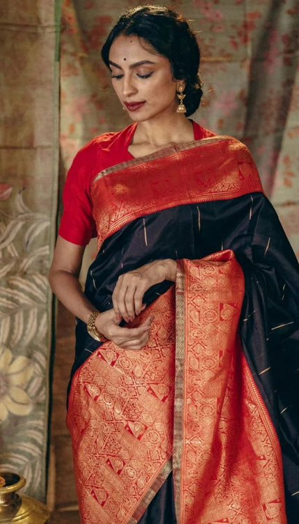Embrocation Black Soft Silk Saree