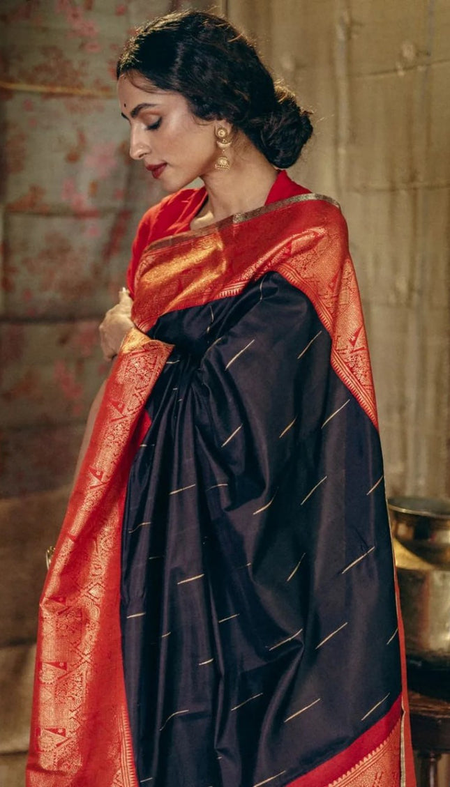Embrocation Black Soft Silk Saree