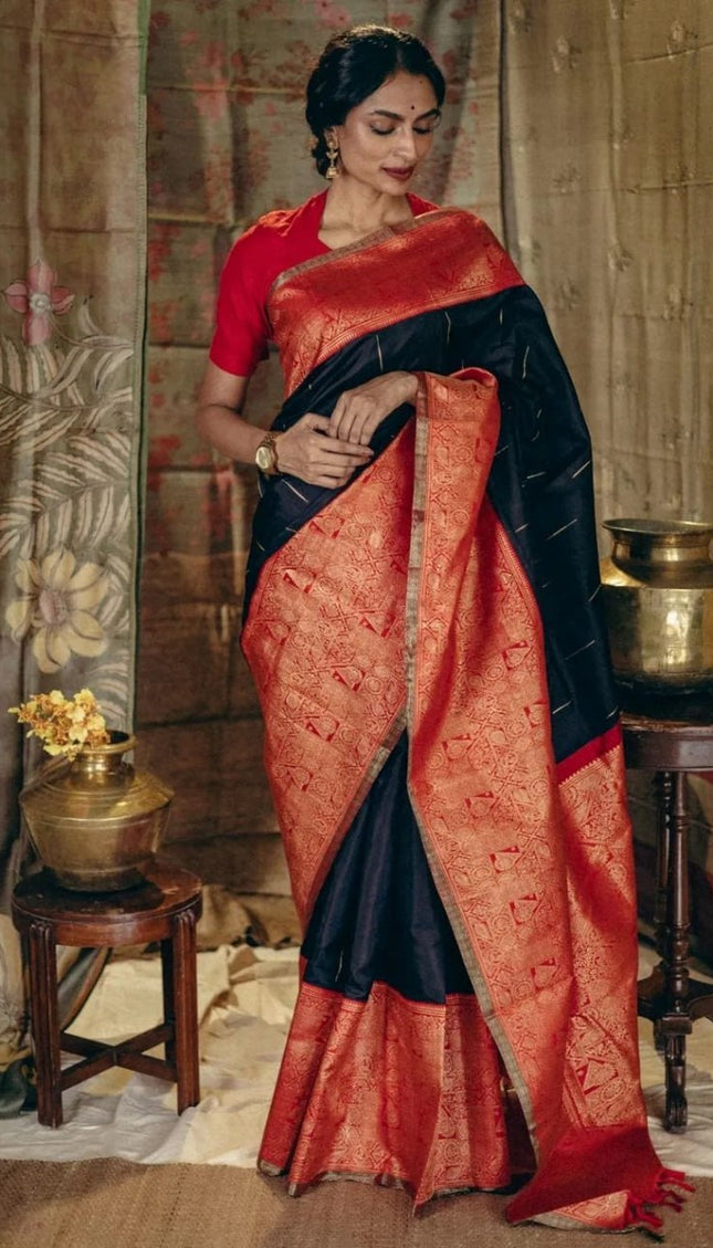 Embrocation Black Soft Silk Saree