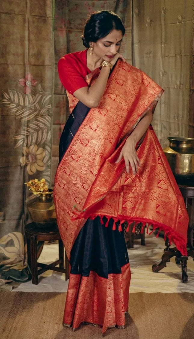 Embrocation Black Soft Silk Saree