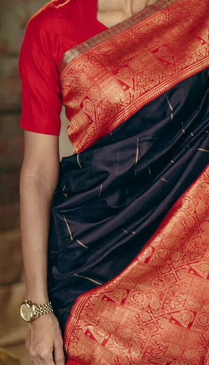Embrocation Black Soft Silk Saree