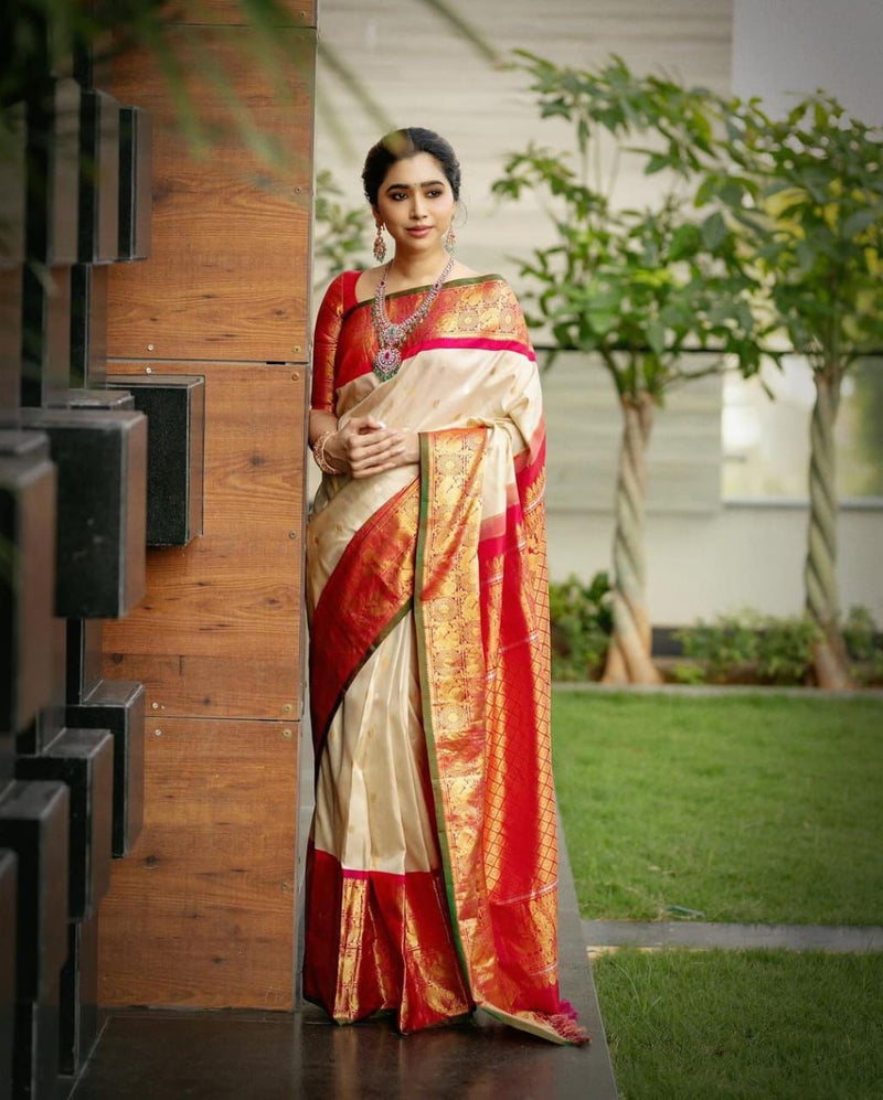 Most Stunning Beige Soft Silk Saree