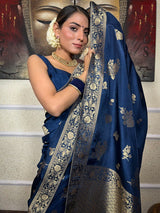 Opulent Navy Blue Soft Silk Saree