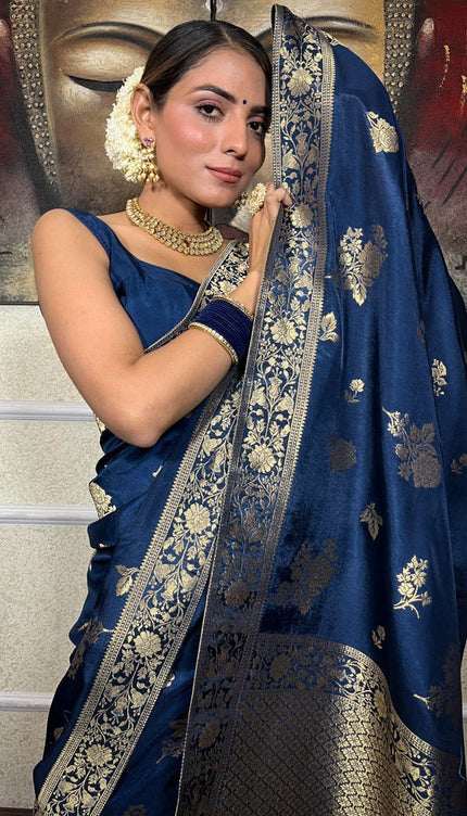 Opulent Navy Blue Soft Silk Saree