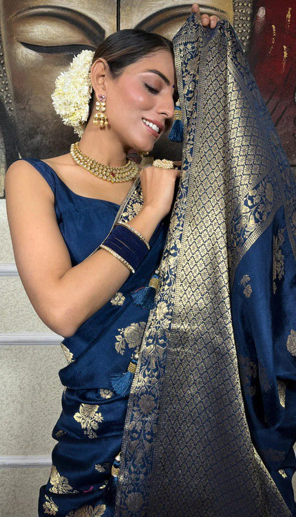 Opulent Navy Blue Soft Silk Saree