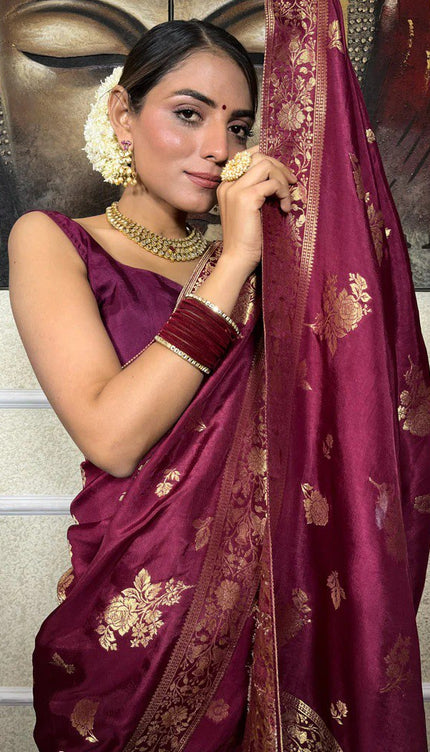Demure Wine Soft Silk Saree