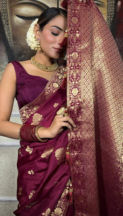 Demure Wine Soft Silk Saree
