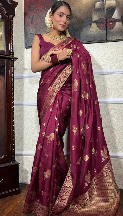 Demure Wine Soft Silk Saree