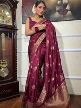 Demure Wine Soft Silk Saree