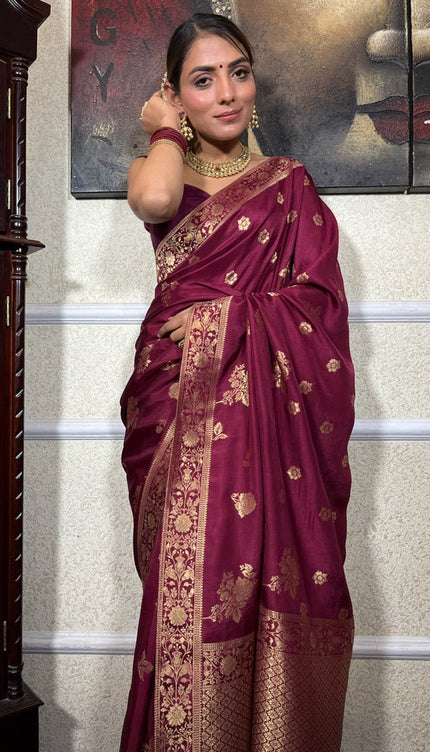 Demure Wine Soft Silk Saree
