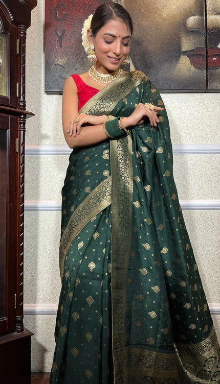 Pretty Dark Green Soft Silk Saree