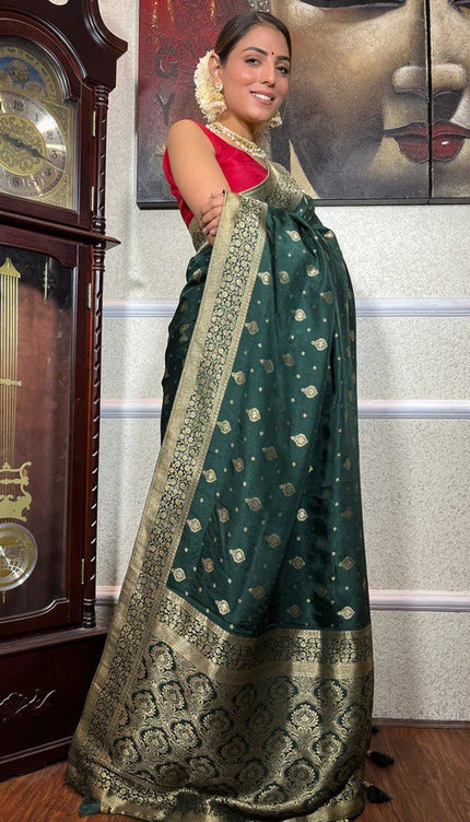 Pretty Dark Green Soft Silk Saree