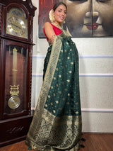 Pretty Dark Green Soft Silk Saree