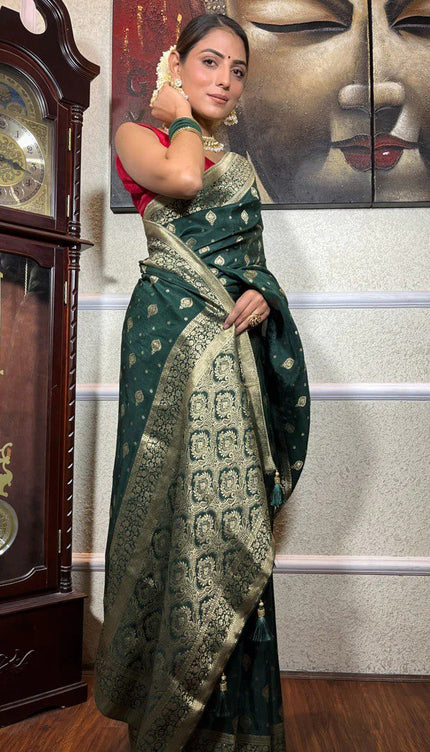 Pretty Dark Green Soft Silk Saree