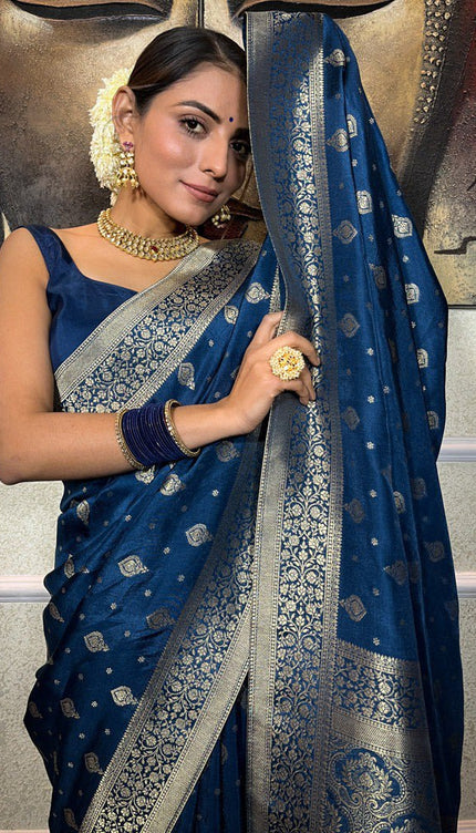 Inspiring Navy Blue Soft Silk Saree