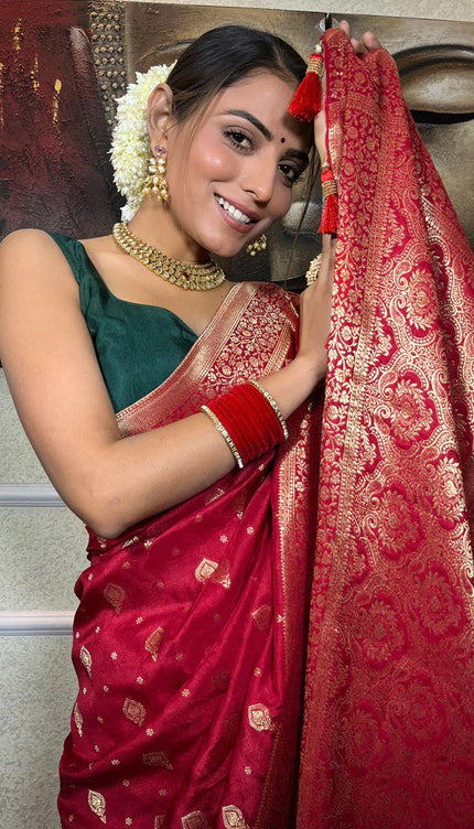 Cynosure Red Soft Silk Saree