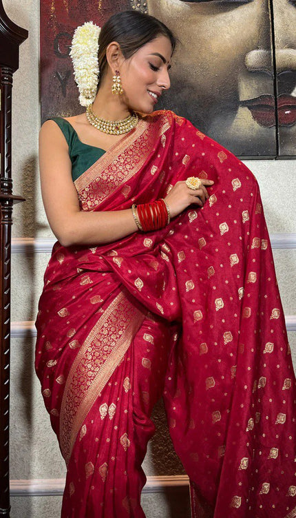 Cynosure Red Soft Silk Saree