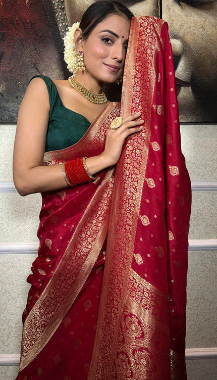 Cynosure Red Soft Silk Saree