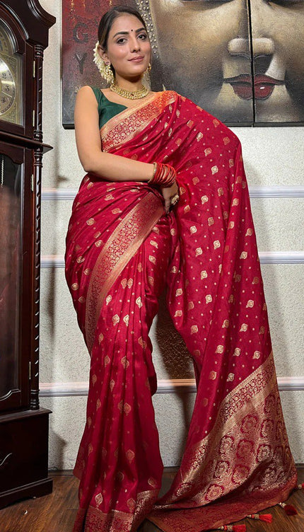 Cynosure Red Soft Silk Saree
