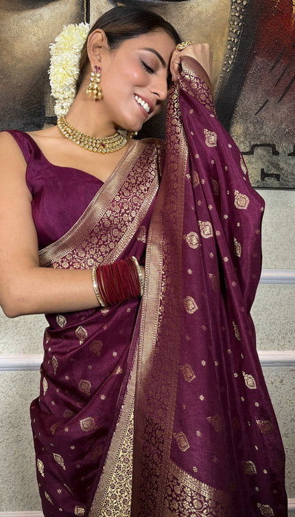 Murmurous Wine Soft Silk Saree