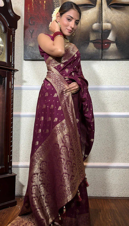 Murmurous Wine Soft Silk Saree