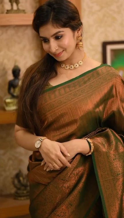 Lassitude Dark Green Soft Silk Saree
