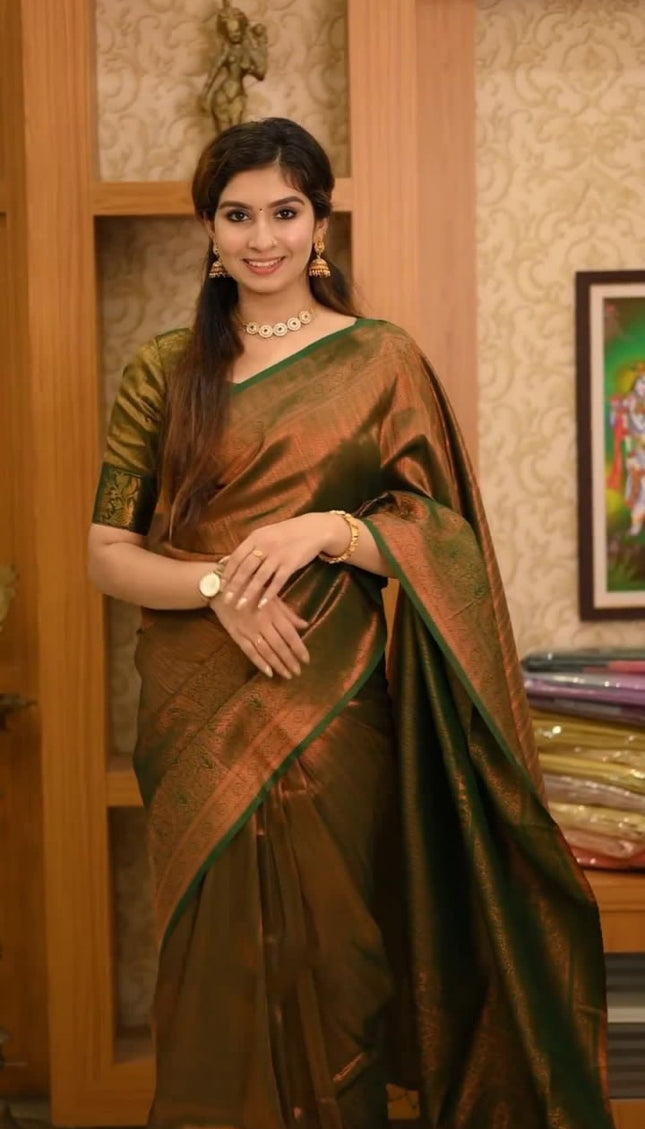 Lassitude Dark Green Soft Silk Saree