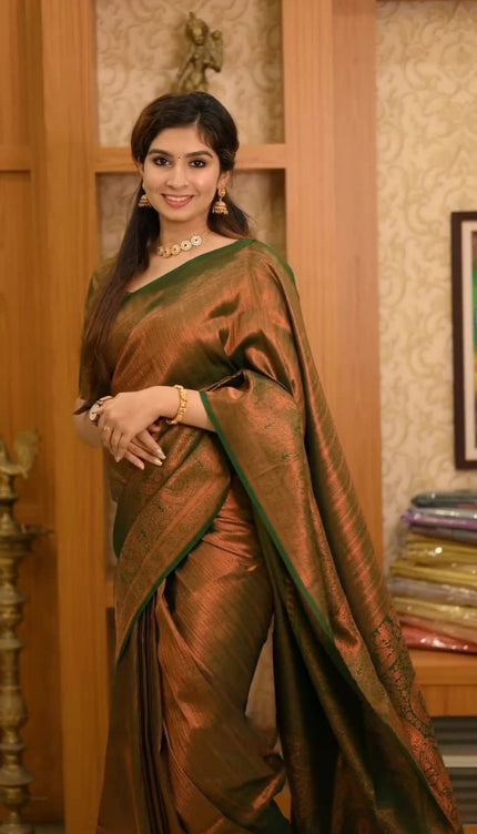 Lassitude Dark Green Soft Silk Saree