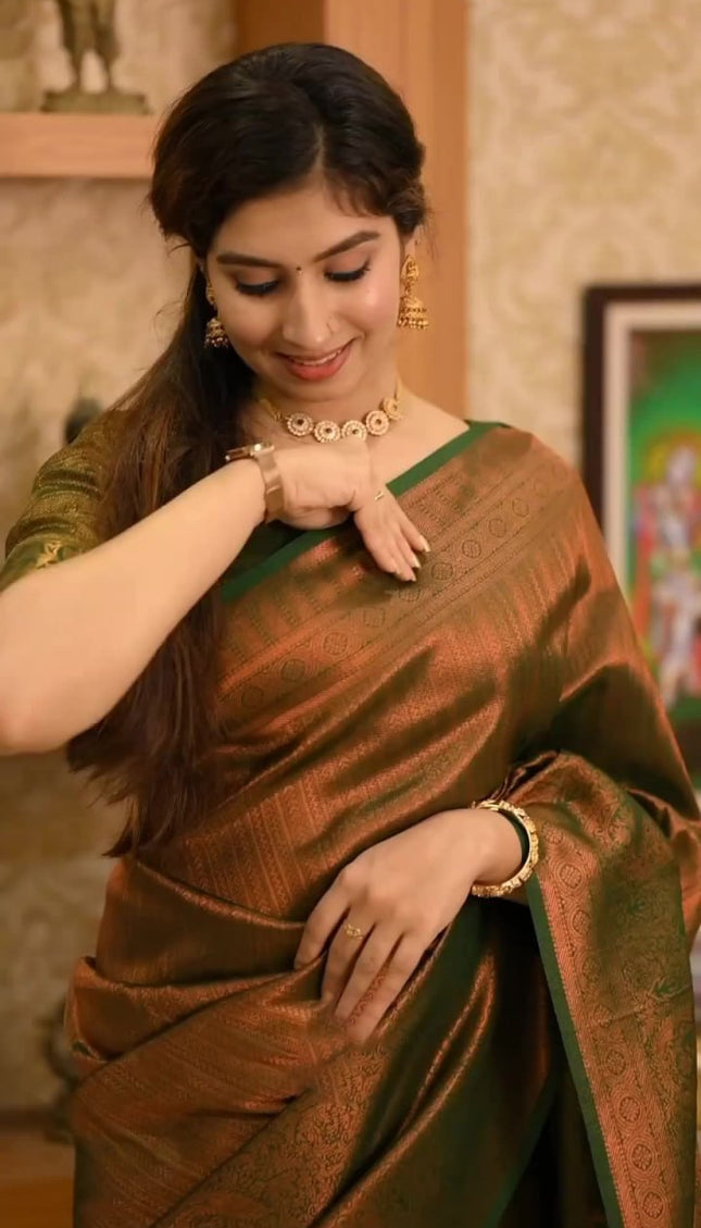Lassitude Dark Green Soft Silk Saree