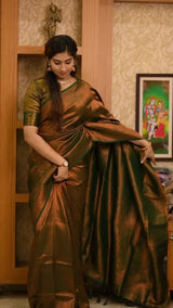 Lassitude Dark Green Soft Silk Saree