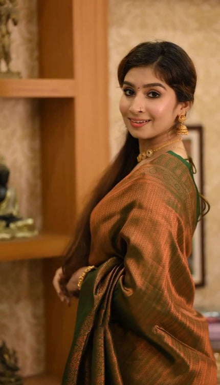 Lassitude Dark Green Soft Silk Saree