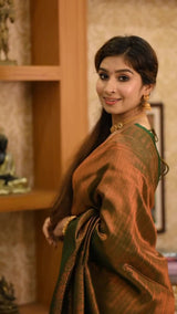 Lassitude Dark Green Soft Silk Saree