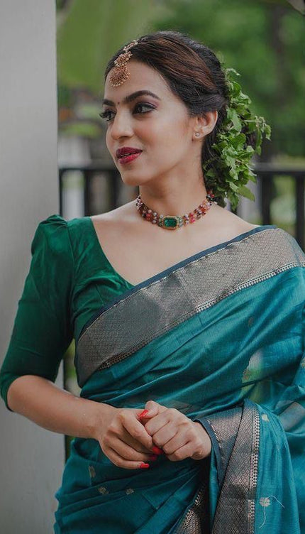 Serendipity Rama Soft Silk Saree