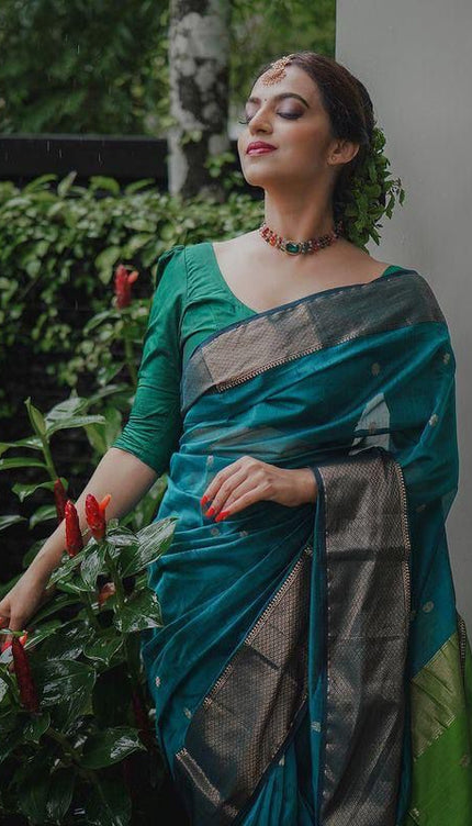 Serendipity Rama Soft Silk Saree