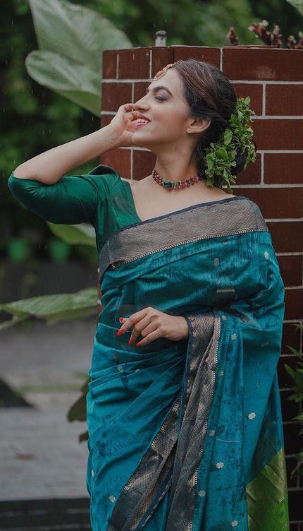 Serendipity Rama Soft Silk Saree