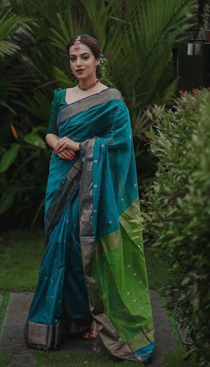 Serendipity Rama Soft Silk Saree