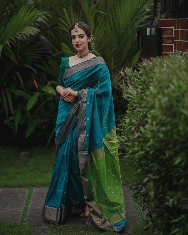 Serendipity Rama Soft Silk Saree