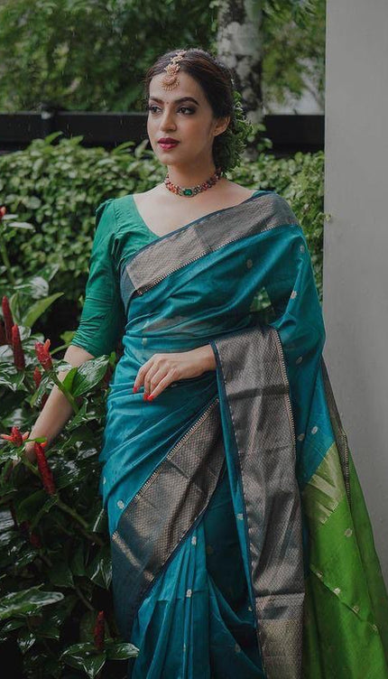 Serendipity Rama Soft Silk Saree
