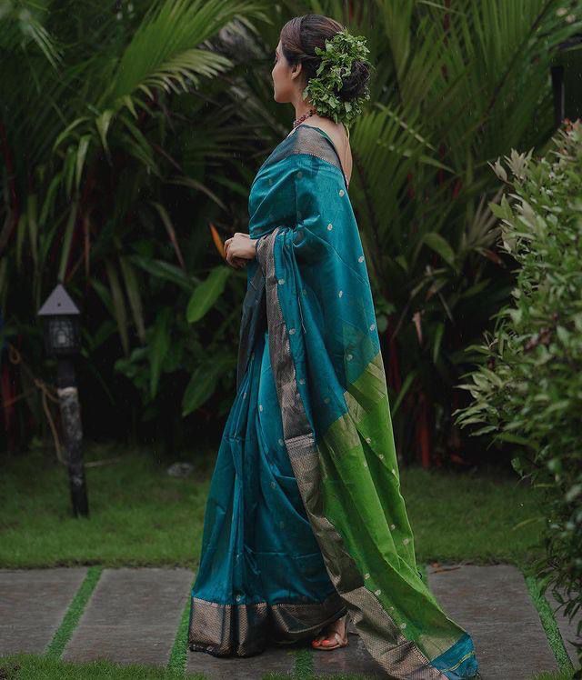 Serendipity Rama Soft Silk Saree