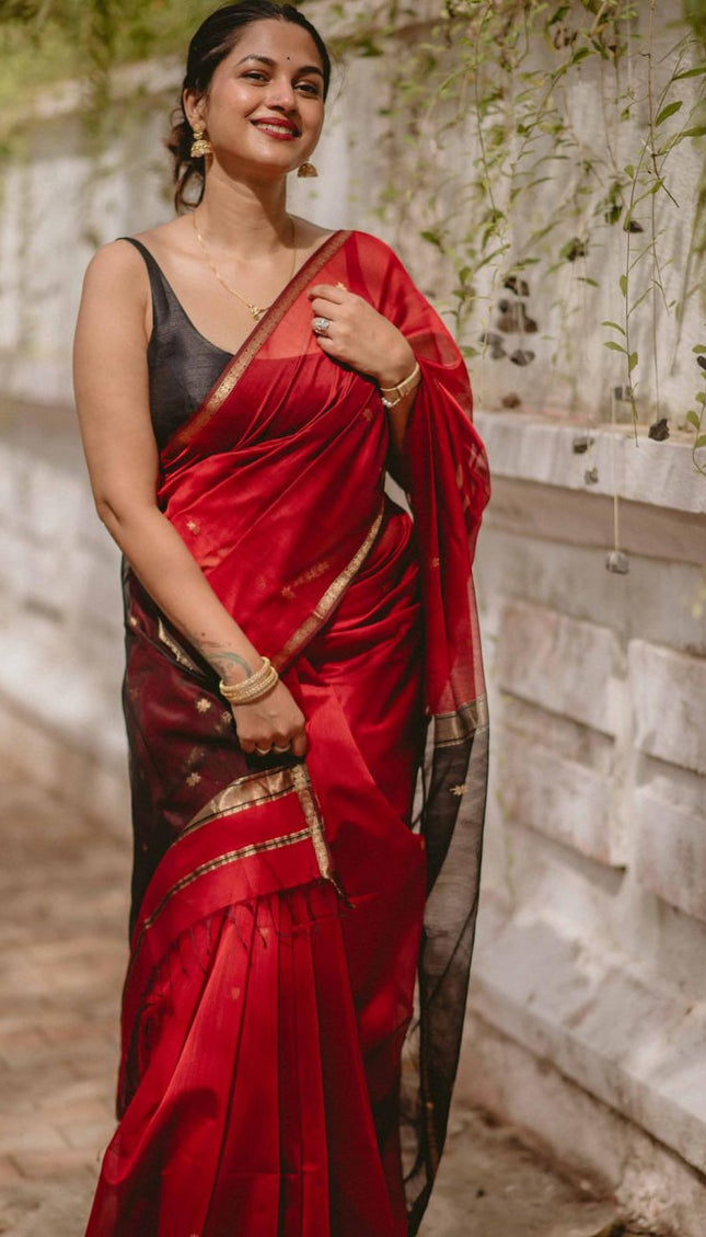 Efflorescence Red Cotton Silk Saree