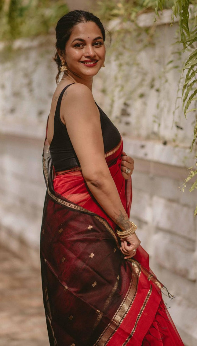Efflorescence Red Cotton Silk Saree