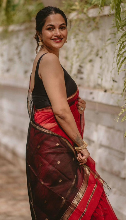 Efflorescence Red Cotton Silk Saree