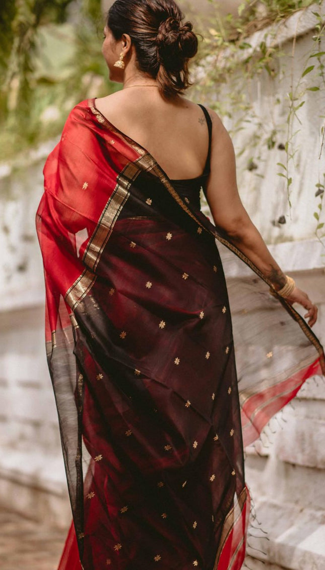 Efflorescence Red Cotton Silk Saree