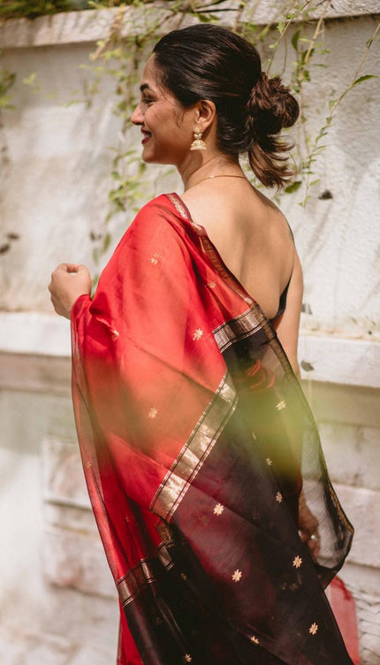 Efflorescence Red Cotton Silk Saree