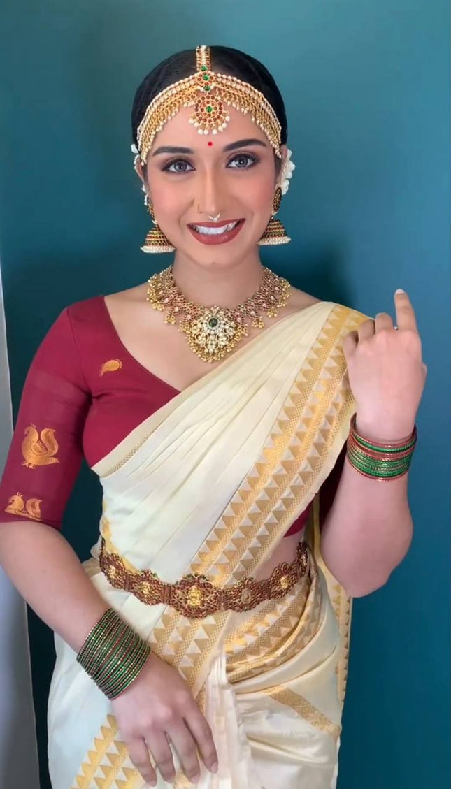 Embrocation Off White Soft Silk Saree