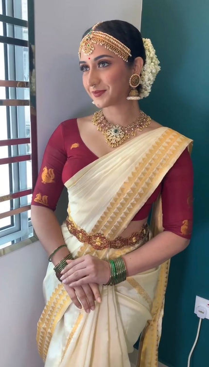 Embrocation Off White Soft Silk Saree