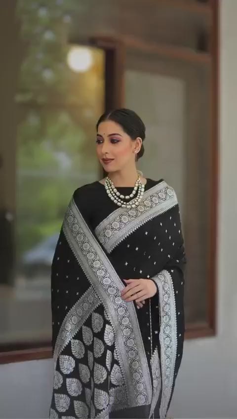 Fugacious Black Banarasi Silk Saree