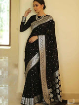 Fugacious Black Banarasi Silk Saree