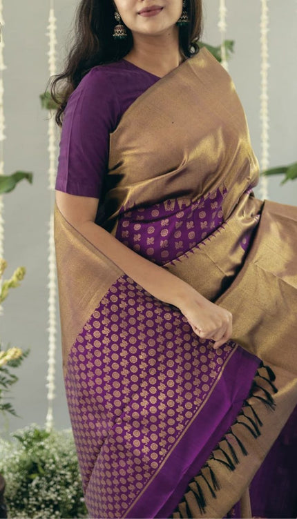 Fancifull Dark Lavendor Soft Silk Saree