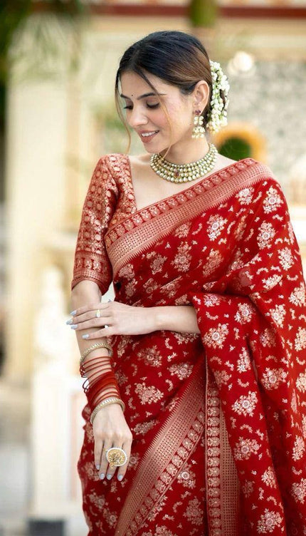 Jamsa Red Banarasi Silk Saree